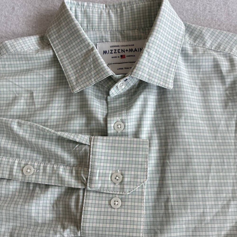 Leeward Mizzen+Main Large Trim Fit Mens Shirt Plaid Check Dress Stretch Perform